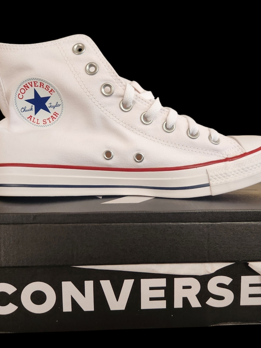 Converse Chuck Taylor All Star High Top - White with Red & Navy Trim